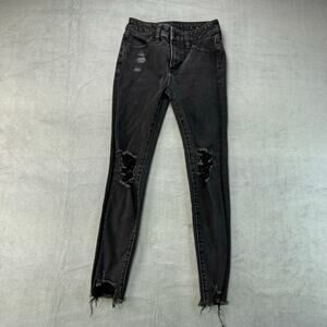 American Eagle Womens Size 00 Short Stretch High Rise Skinny Black‎ Denim Jeans